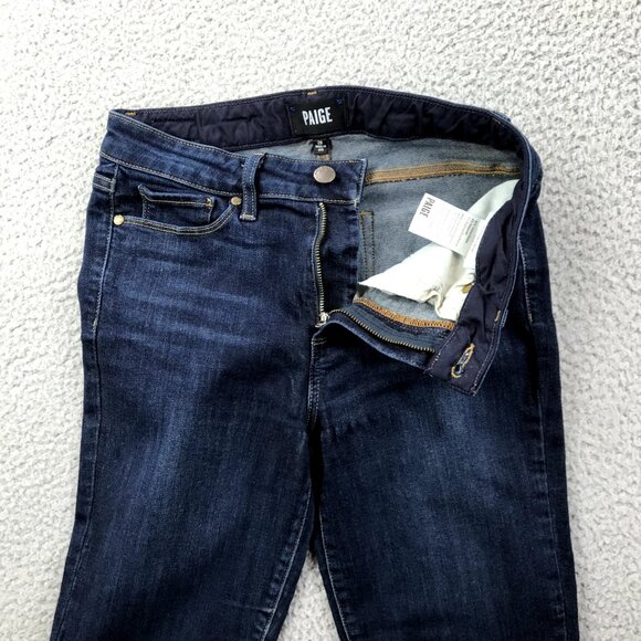 PAIGE Women's Size 26 Cut Out Frayed Hem HOXTON Dark Wash Emery Cropped Jeans - Picture 9 of 16